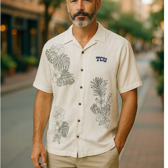 NWT Tommy Bahama Silk TCU Texas Christain University Camp Shirt Mens 3XL - Picture 1 of 11